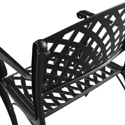 Oakland Living Modern Ornate Outdoor Mesh Aluminum 59-in Round Patio Dining Set with Lazy Susan and Six Chairs Black