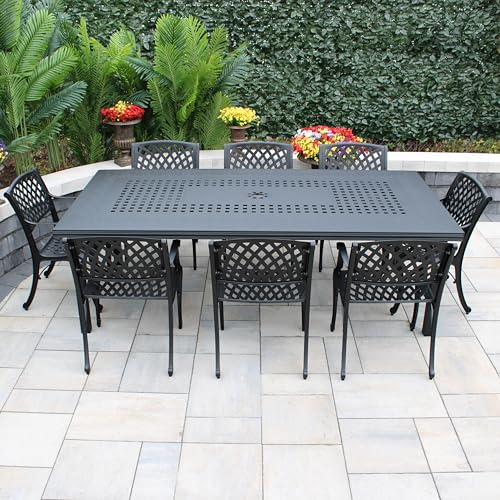 Oakland Living Modern Outdoor Mesh Lattice Aluminum Dining Set with Eight Arm Chairs Black