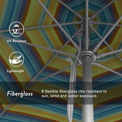 California Umbrella 11' Round Venture Series Contract Grade Patio Umbrella Pulley Open Astoria Lagoon