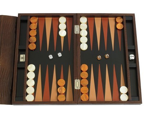 Zaza & Sacci Premium Leather Backgammon Set 15" Brown Lizard