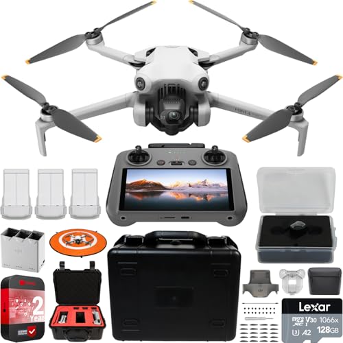 DJI Mini 4 Pro Folding Drone Fly More Combo Plus with RC 2 Remote, 4K HDR Camera, Under 249g, 3 Batteries, Hard Case & Lens Bundle