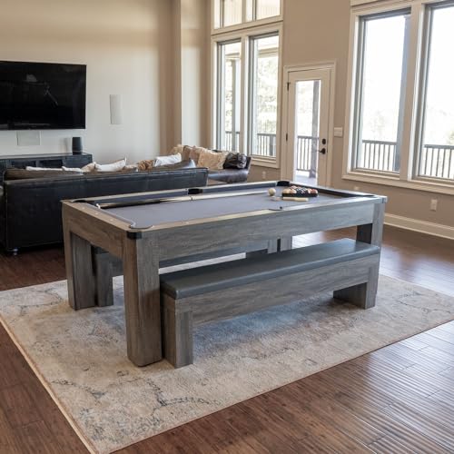 Chamberlain Game Tables Rocky Mountain Nights 7ft Pool Table with Benches and Dining Top Gray