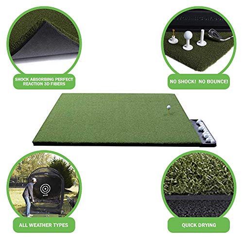 DURA-PRO Perfect Reaction Golf Mat 5x5 Feet Premium Turf Indoor/Outdoor - Golf Stance Mat with Accessories