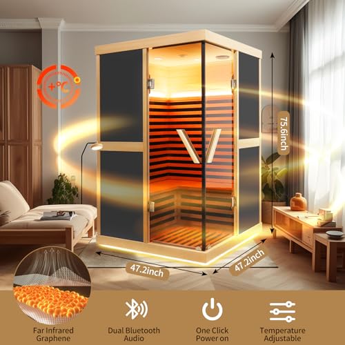 RIGO 2-Person Infrared Sauna Hemlock Wood with LED Control and Glass Doors 1980W