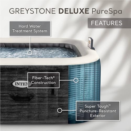 Intex Rechargeable Handheld Pool Vacuum Cleaner with 2 Brush Heads and PureSpa Plus 6 Person Inflatable Square Hot Tub with 170 AirJets Gray