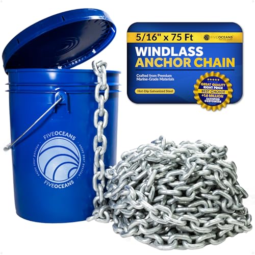 Five Oceans Marine Grade Windlass Anchor Chain 5/16 inch x 75 Ft Steel