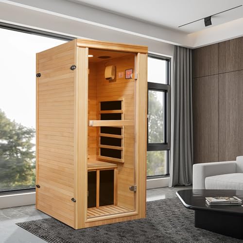 Daleyzay Indoor Infrared Sauna 1-Person Hemlock Wood Natural