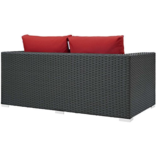 Modway Sojourn Wicker Rattan Outdoor Patio Loveseat Canvas Red