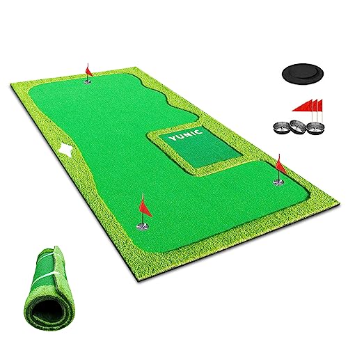 YUNIC Golf Putting Green Premium Nylon Golf Training Mat Green