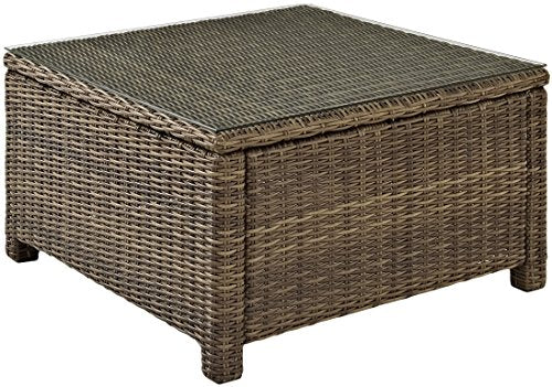 Crosley Furniture Bradenton 5-Piece Outdoor Sectional Sofa Set Brown with Navy Cushions