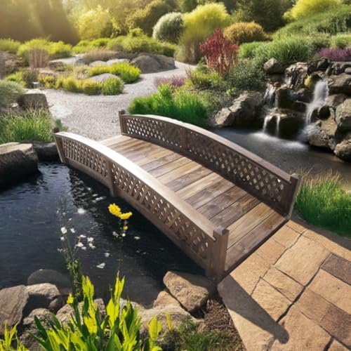 SamsGazebos Butterfly Garden Bridge with Diamond Lattice Railings 6 ft Light Brown