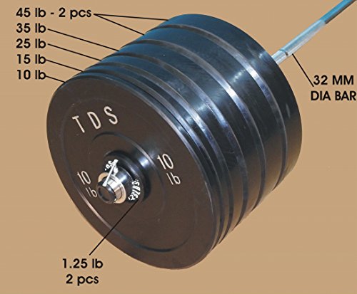 TDS 400 lb Bumper Plate Set with Olympic Bar and Collars