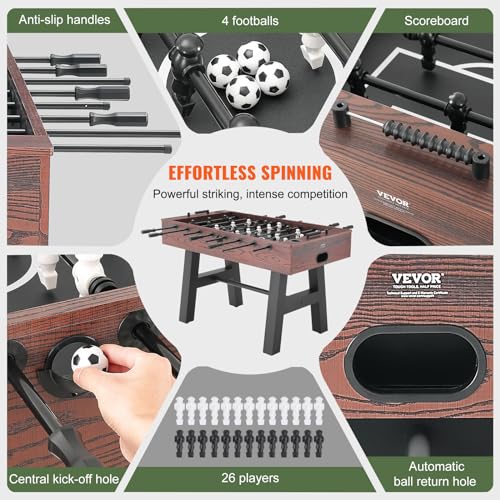 VEVOR Foosball Table 55-inch Standard Size Indoor Full Size Soccer with Foosball Table Set Walnut