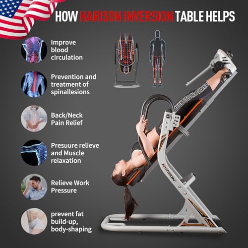 HARISON Heavy Duty Inversion Table for Back Pain Relief 350 LBS Capacity with 3D Memory Foam Black+Red