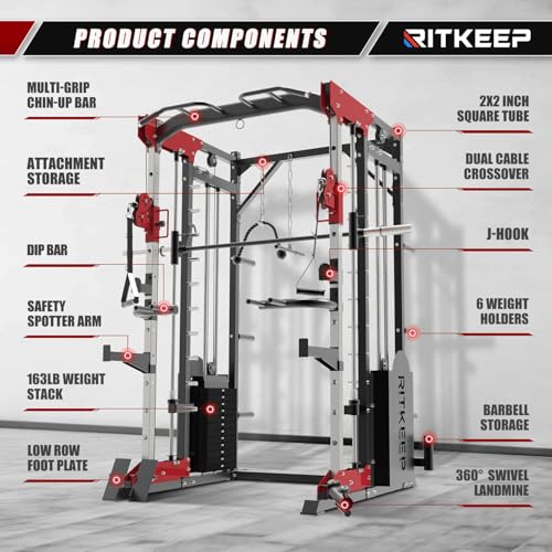 RitKeep Fitness PMAX 5600 Smith Machine 6-in-1 Home Gym Black&Red