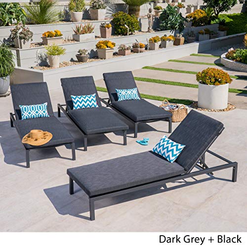 Great Deal Furniture Outdoor Mesh Chaise Lounge Set of 4 Dark Grey + Black