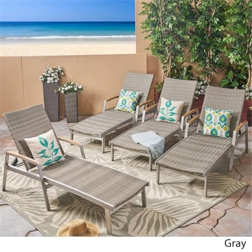 Noble House Oxton Outdoor Wicker and Aluminum Chaise Lounge Set of 4 Grey