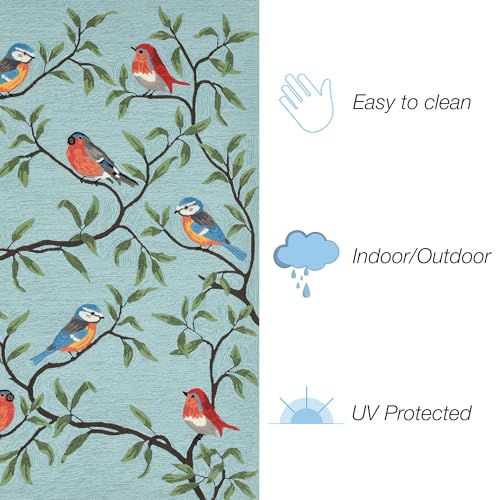 Liora Manne Aqua Ravella Birds on Branches Indoor/Outdoor Rug 8'3" x 11'6" Blue