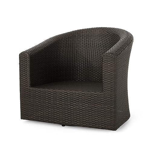 Christopher Knight Home Christy Outdoor 4-Seater Wicker Swivel Chair and Fire Pit Set Mixed Brown Mixed Khaki Hammered Bronze