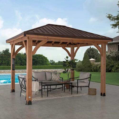 Backyard Discovery Barrington 12' x 10' Cedar Wood Outdoor Gazebo Pavilion Brown