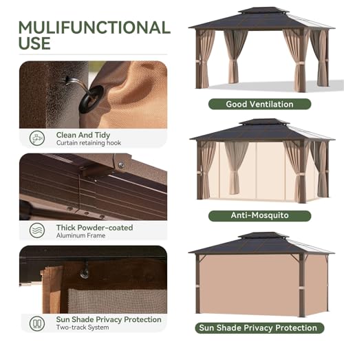 Aoxun 10'x12' Hardtop Gazebo Brown with Lights