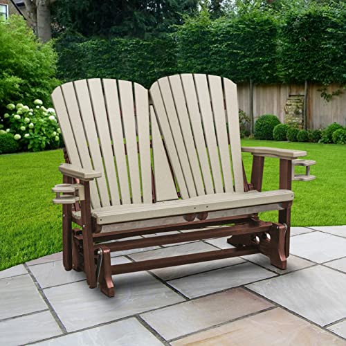 American Furniture Classics Dual Fan Back Glider Weatherwood and Tudor Brown