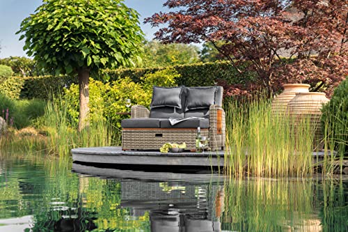 Greemotion Bahia Tobago Patio Daybed Loveseat with Storage Ottoman and Adjustable Cushions Brown/Dark Gray