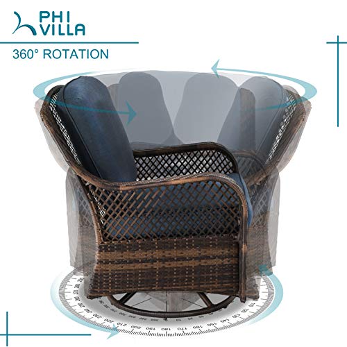 PHI VILLA Oversized Outdoor Swivel Rocker Chairs Set 3 Piece Navy Blue