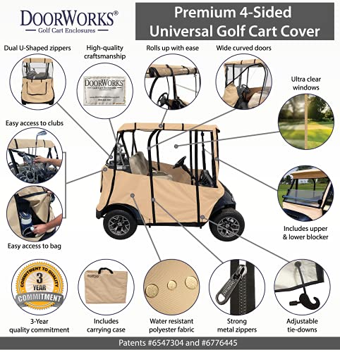 DOORWORKS GOLF CART ENCLOSURES Premium Yamaha Drive & Drive 2 Golf Cart Cover - Tan Marine Grade Vinyl