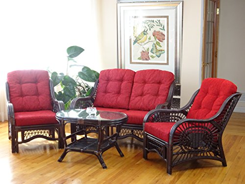 SunBear Furniture Lounge Malibu Loveseat Sofa ECO Natural Rattan Wicker Handmade Cream Cushions Cognac