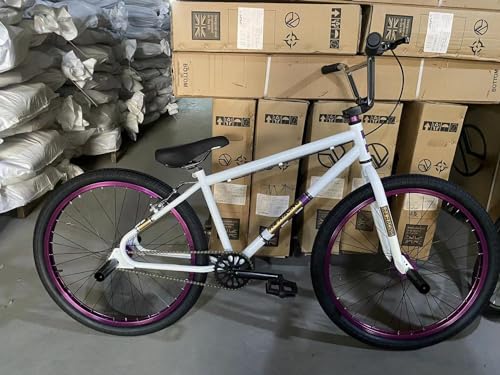 R4 Pro 26 Inch Wheelie BMX Bicycle Retro Look, New Looptail Design Adult/Youth White Purple