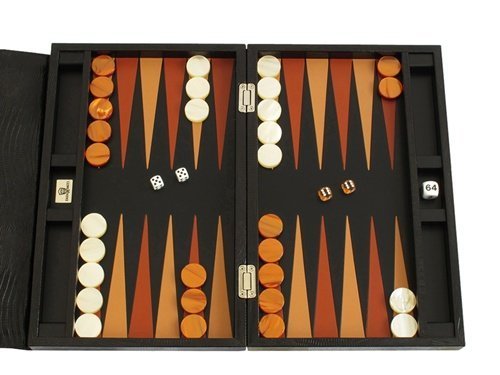 Zaza & Sacci Leather Backgammon Set 15" Travel Attache Black Lizard