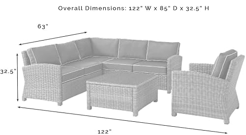 Crosley Furniture Bradenton 5-Piece Outdoor Sectional Sofa Set Brown with Sangria Cushions