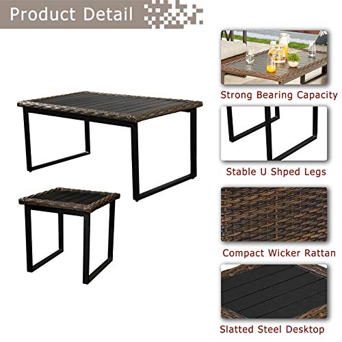 Festival Depot 13Pc All Weather Wicker Patio Conversation Set with Grey Cushions