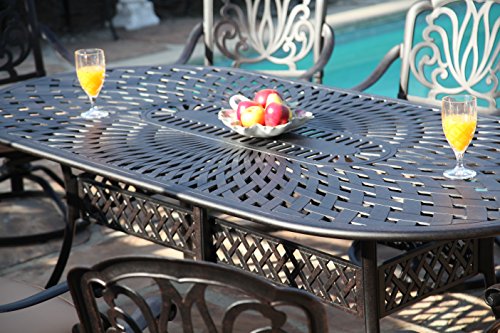 GrandPatioFurniture.com CBM Elisabeth Collection Cast Aluminum 9 Piece Dining Set with 8 Swivel Rockers Black Brown