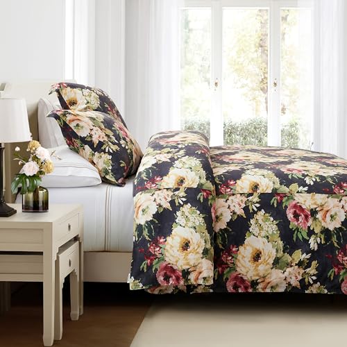 H HIEND ACCENTS Floral Bedding Peony Washed Linen Super Queen Comforter Set Charcoal
