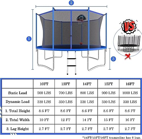ACWARM HOME Recreational Trampoline with Basketball Hoop Black