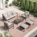 RoyalCraft 6 Piece Outdoor Patio Furniture Set with Coffee Table and Ottomans Grey