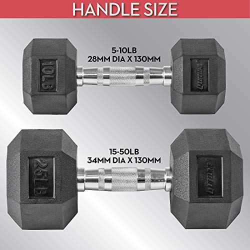 Lifeline HEX Rubber Dumbbell Set Black/Chrome