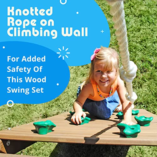 Creative Playthings LTD. Northbridge Pack 4 Wooden Swing Set with Climbing Wall, Swings & Slide, Yellow