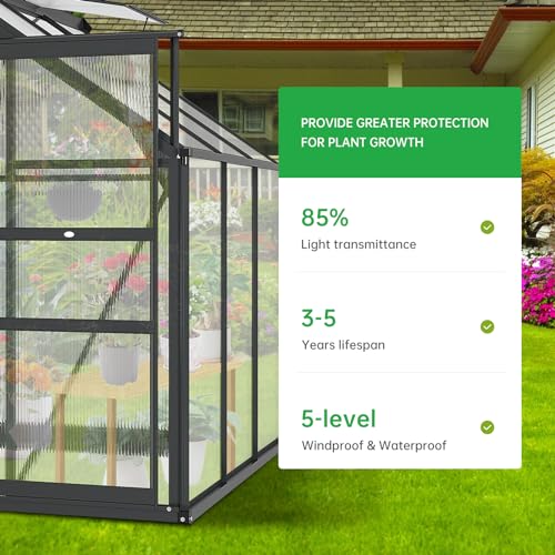 Garvee Heavy Duty Polycarbonate Greenhouse with Sliding Door and Adjustable Vent Window 8x16 FT Gray
