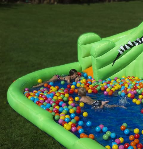 Blast Zone Crocodile Isle Inflatable Water Park with Dual Slides Green/Blue