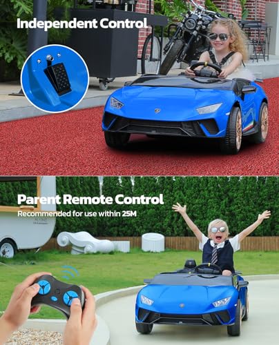 ELEMARA 2-Seater Kids Lamborghini Electric Car with Remote Control Blue