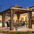 YITAHOME 10x10ft Hardtop Gazebo with Nettings and Curtains Bronze