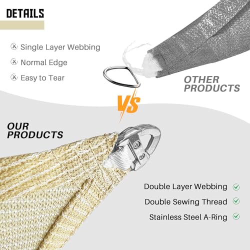 TANG Sunshades Depot A Ring Design Steel Cable Wire Reinforced Sun Shade Sail 25' x 29' Rectangle Beige