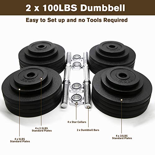 Unipack Cast Iron Adjustable Dumbbells 200lbs Black