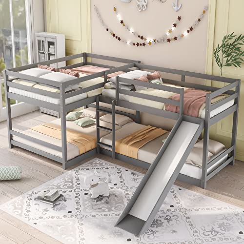 Jintop L-Shaped Bunk Bed with Slide & Ladder Grey