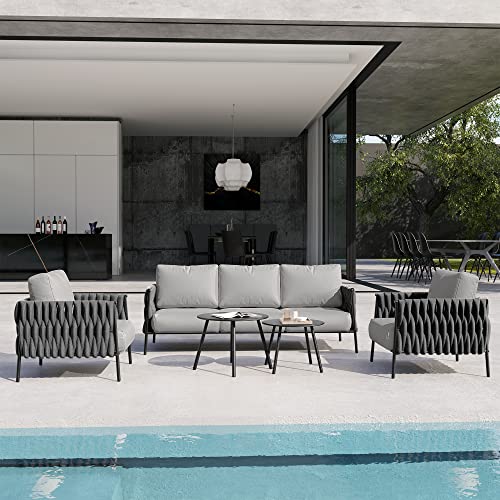 EAST OAK 5-Piece Life Chatter Patio Furniture Set Earth Black & Misty Grey