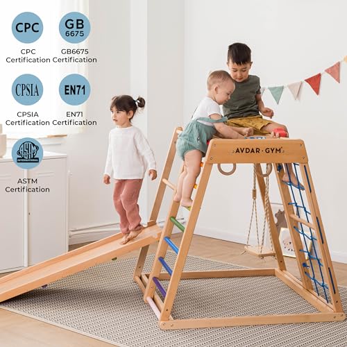 AVDAR Indoor Jungle Gym 8-in-1 Beechwood Toddler Climber Rainbow