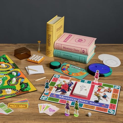 WS Game Company Vintage Bookshelf Board Games Collection Modern Burlap